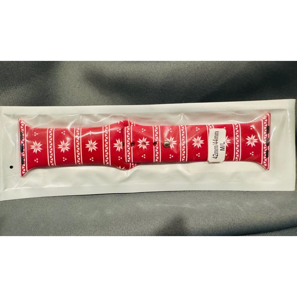 Watch Band, Size 42/44 (M/L), in Festive Red & White Snowflakes NEW